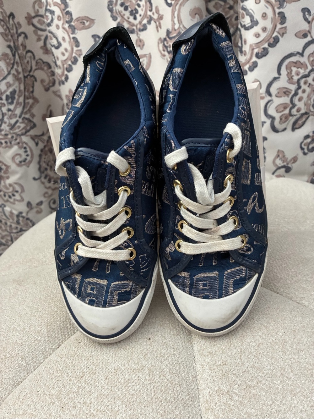 Coach Barrett Navy Blue and Gold Logo Canvas Sneakers